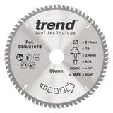 Trend 210mm x 30mm x 72T Fine Cut Off Circular Saw Blade