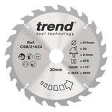 Trend 216mm x 30mm x 24T Ripping Circular Saw Blade