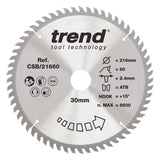 Trend 216mm x 30mm x 60T Wood Circular Saw Blade