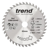 Trend 230mm x 30mm x 40T General Purpose Circular Saw Blade