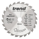 Trend 250mm x 30mm x 24T Ripping Circular Saw Blade