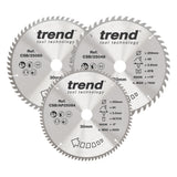 Trend 3-Piece 250mm x 30mm x 48/60/84T Wood Circular Saw Blade Set