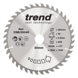 Trend 250mm x 30mm x 40T Wood Circular Saw Blade