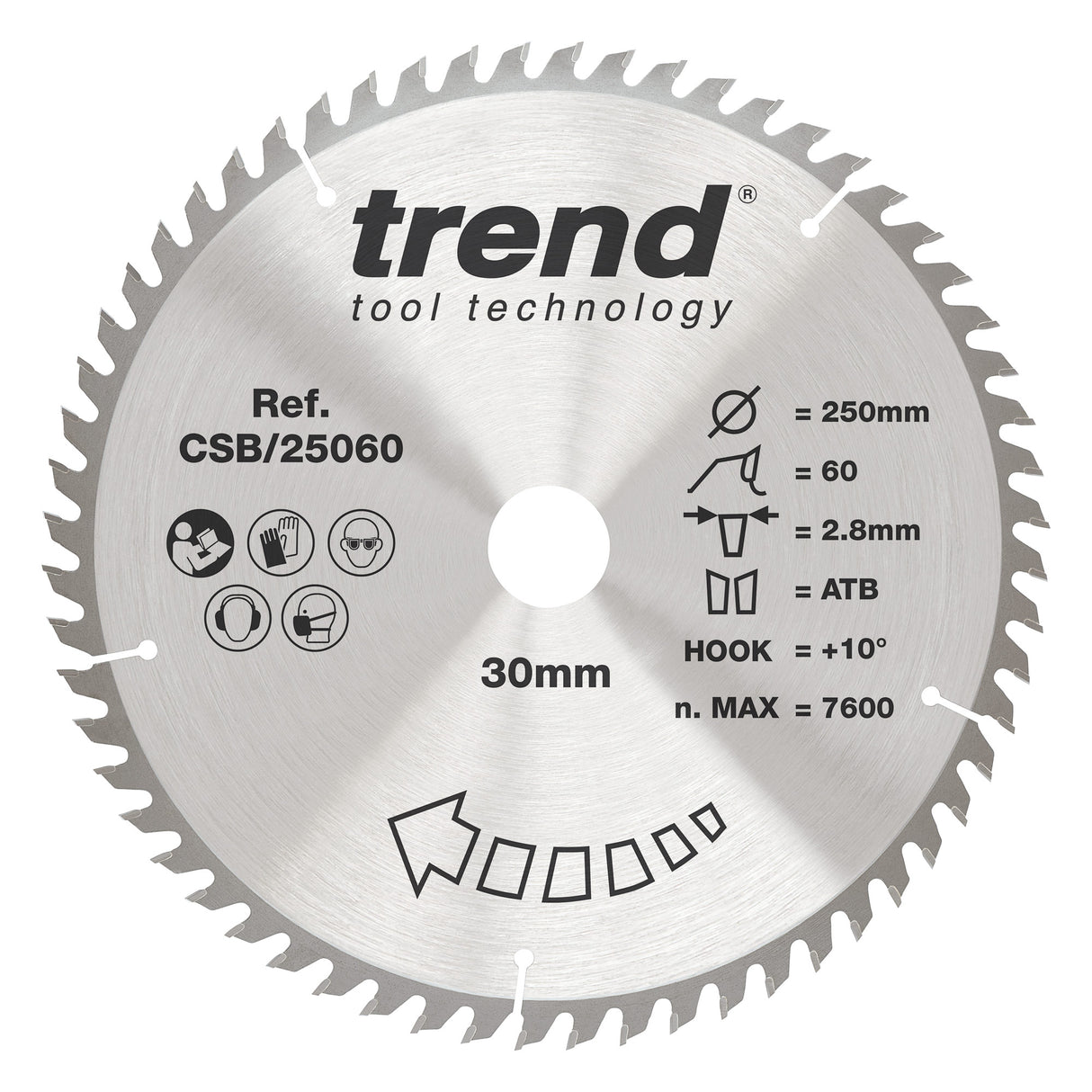Trend 250mm x 30mm x 60T Wood Circular Saw Blade