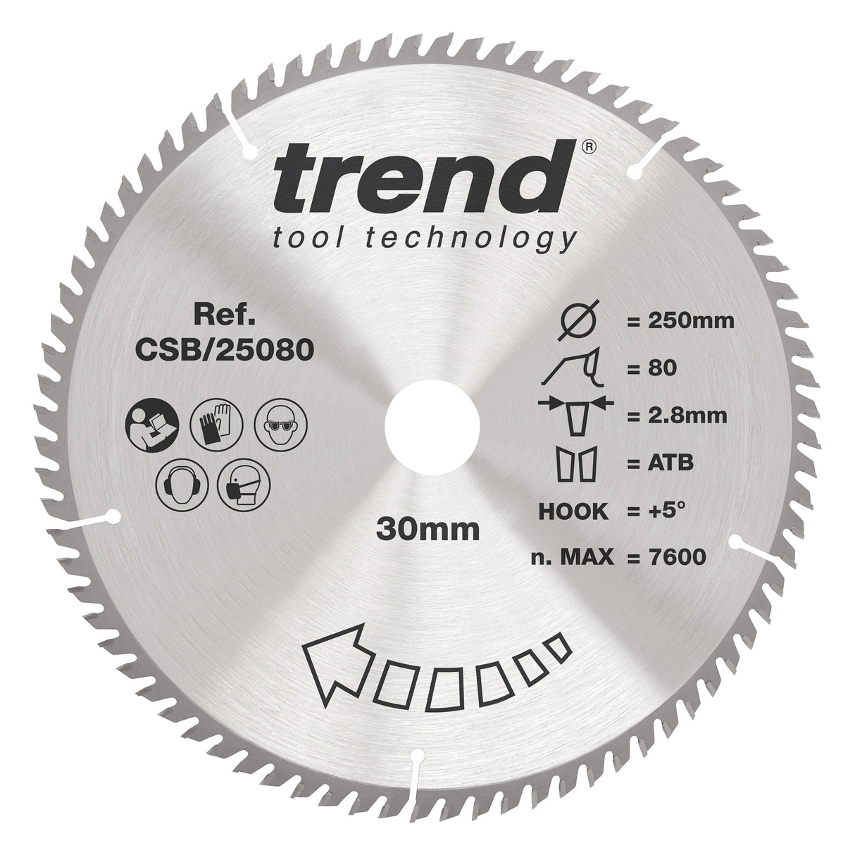 Trend 250mm x 30mm x 80T Fine Cut Off Circular Saw Blade