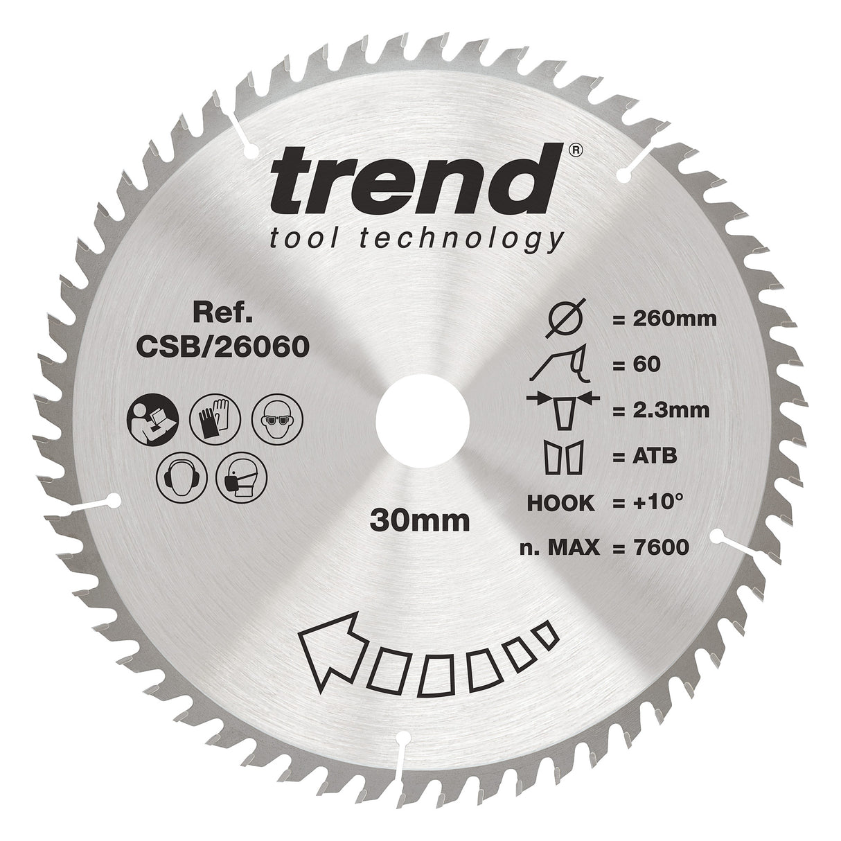 Trend 260mm x 30mm x 60T Wood Circular Saw Blade