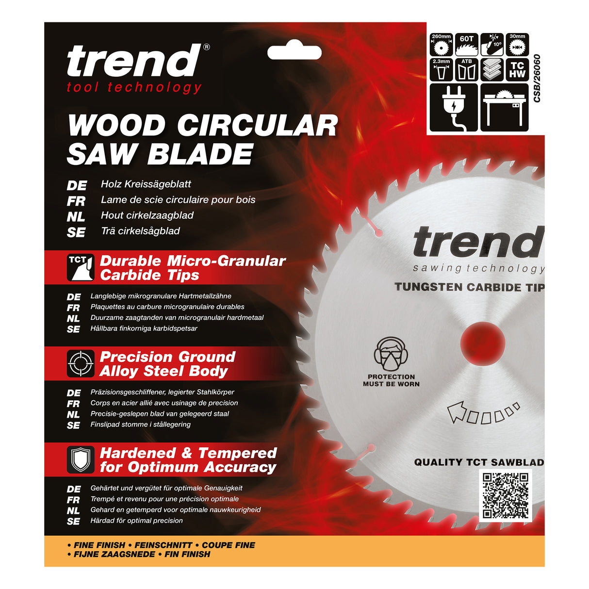 Trend 260mm x 30mm x 60T Wood Circular Saw Blade