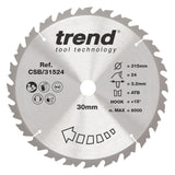 Trend 315mm x 30mm x 24T Ripping Circular Saw Blade