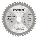 Trend 140mm x 20mm x 42T Aluminium/Plastic Circular Saw Blade