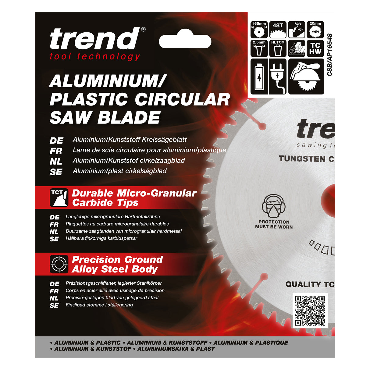 Trend 165mm x 20mm x 48T Aluminium/Plastic Circular Saw Blade