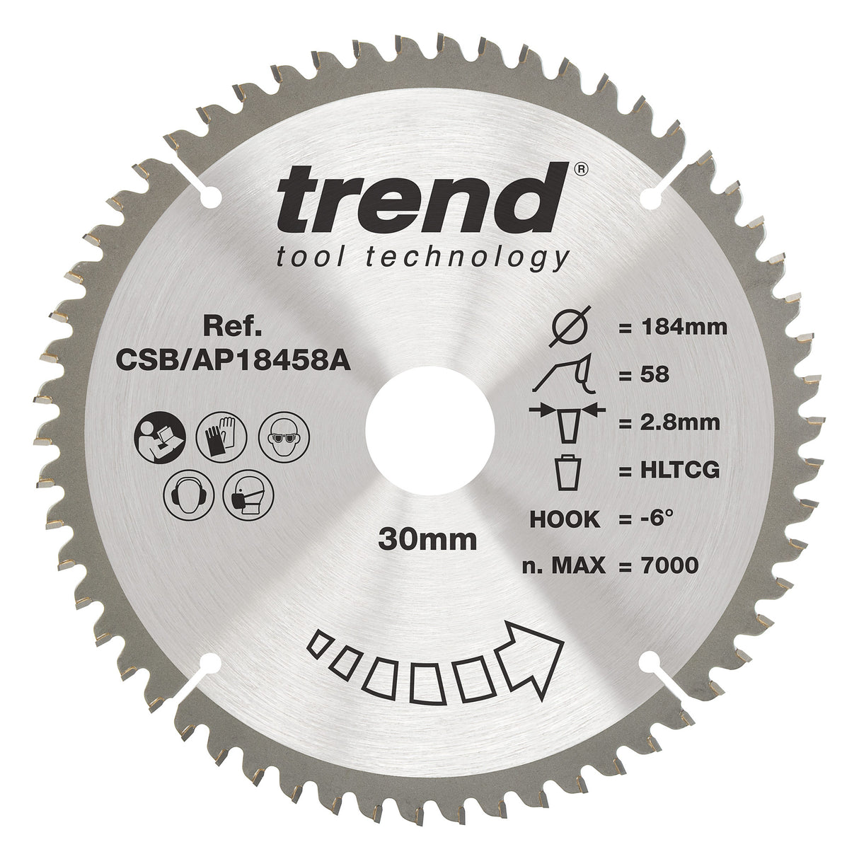 Trend 184mm x 30mm x 58T Aluminium/Plastic Circular Saw Blade