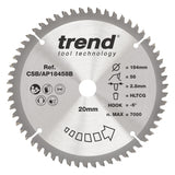 Trend 184mm x 20mm x 58T Aluminium/Plastic Circular Saw Blade