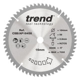 Trend 184mm x 16mm x 58T Aluminium/Plastic Circular Saw Blade