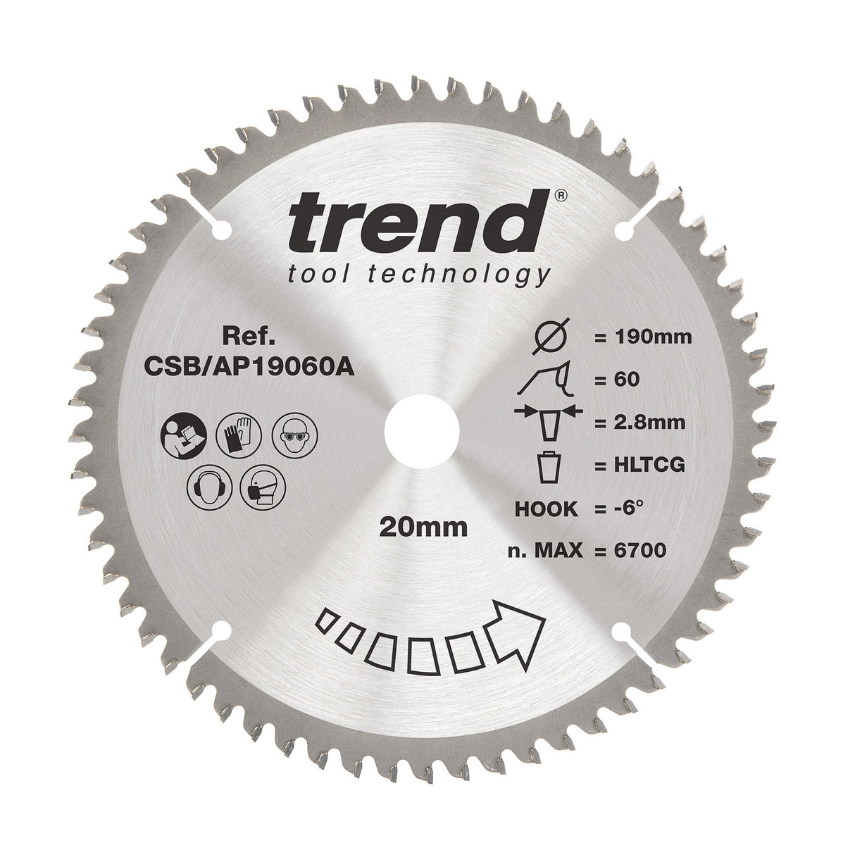 Trend 190mm x 20mm x 60T Aluminium/Plastic Circular Saw Blade