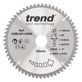 Trend 190mm x 30mm x 60T Aluminium/Plastic Circular Saw Blade