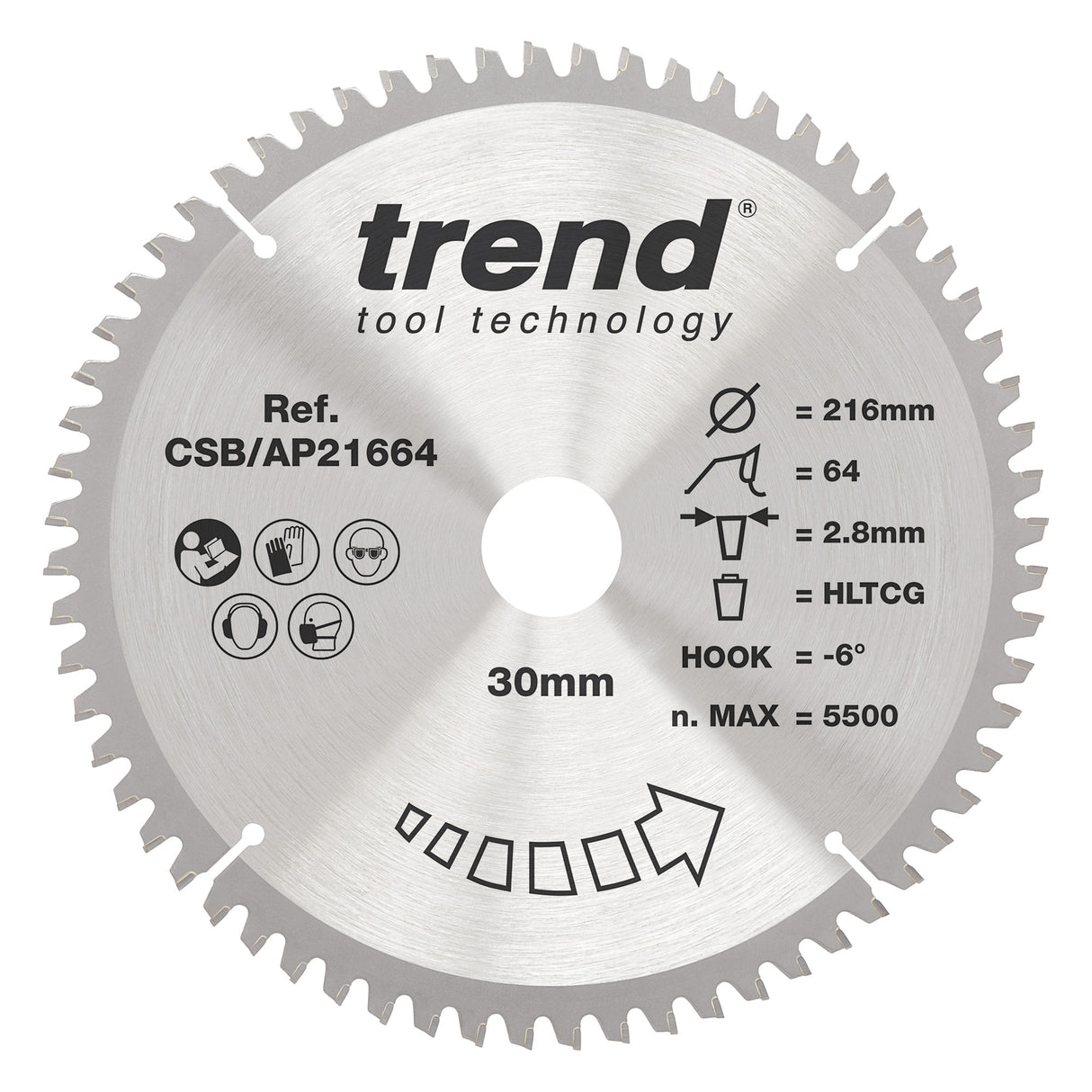 Trend 216mm x 30mm x 64T Aluminium/Plastic Circular Saw Blade