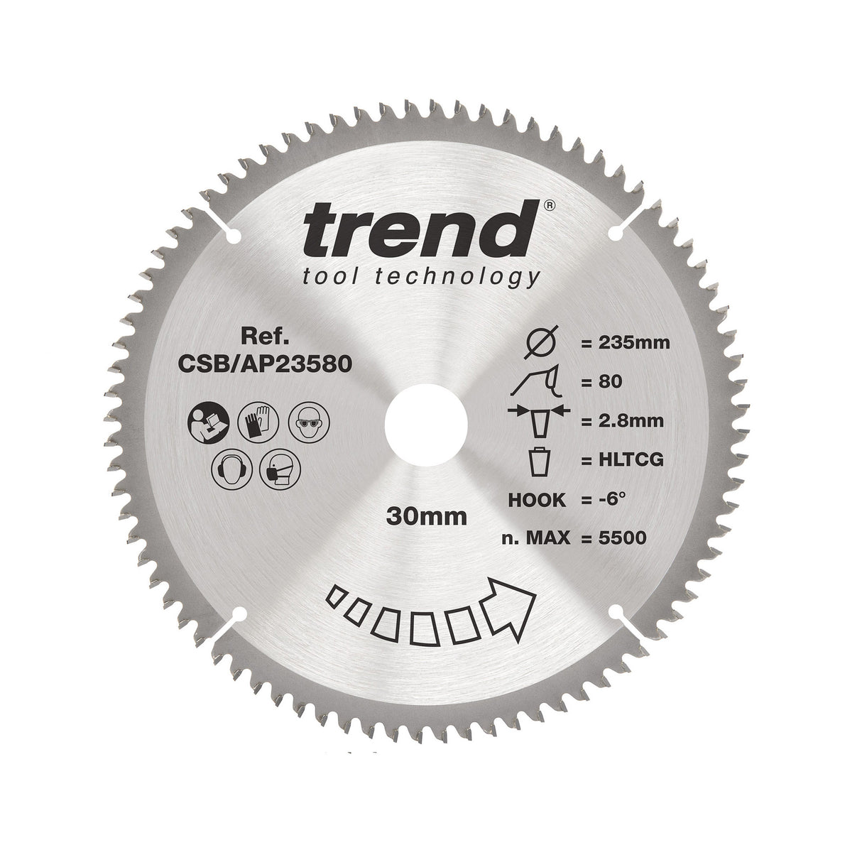 Trend 235mm x 30mm x 80T Aluminium/Plastic Circular Saw Blade