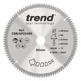 Trend 254mm x 30mm x 96T Aluminium/Plastic Circular Saw Blade