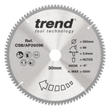 Trend 260mm x 30mm x 96T Aluminium/Plastic Circular Saw Blade