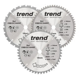 Trend 3-Piece 184mm x 16mm x 24/48/60T Wood Cordless Mitre Saw Blade Set
