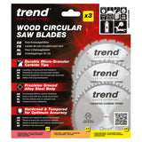 Trend 3-Piece 184mm x 16mm x 24/48/60T Wood Cordless Mitre Saw Blade Set