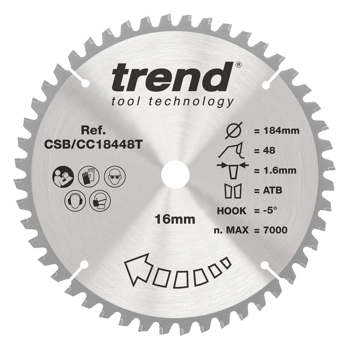 Trend 184mm x 16mm x 48T Wood Cordless Mitre Saw Blade