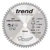 Trend 184mm x 16mm x 60T Wood Cordless Mitre Saw Blade