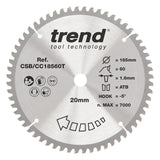 Trend 185mm x 20mm x 60T Wood Cordless Mitre Saw Blade