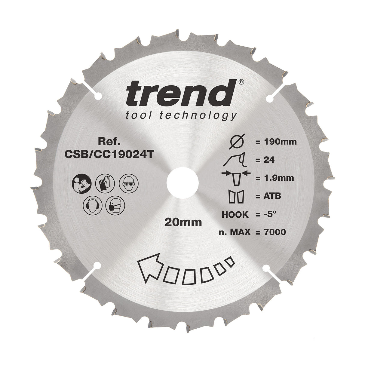Trend 190mm x 20mm x 24T Wood Cordless Mitre Saw Blade