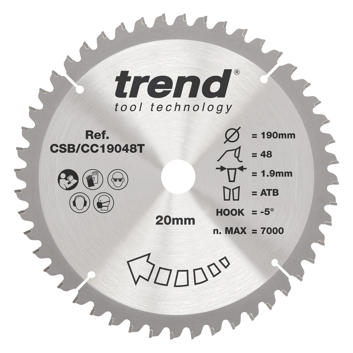 Trend 190mm x 20mm x 48T Wood Cordless Mitre Saw Blade