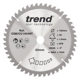 Trend 190mm x 20mm x 48T Wood Cordless Mitre Saw Blade