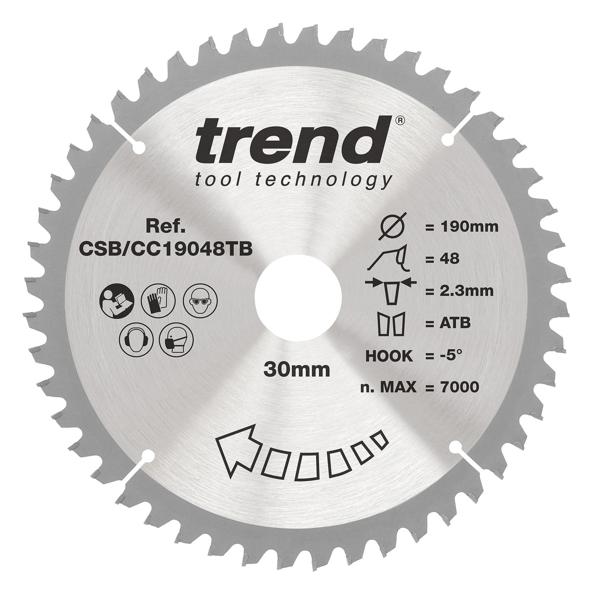 Trend 190mm x 30mm x 48T Wood Cordless Mitre Saw Blade