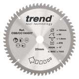 Trend 190mm x 20mm x 60T Wood Cordless Mitre Saw Blade