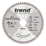 Trend 190mm x 30mm x 60T Wood Cordless Mitre Saw Blade