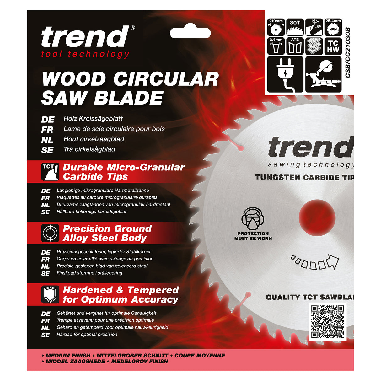 Trend 210mm x 25.4mm x 30T Wood Mitre Saw Blade