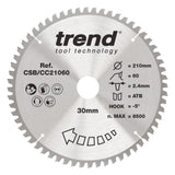Trend 210mm x 30mm x 60T Wood Mitre Saw Blade