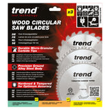 Trend 3-Piece 216mm x 30mm x 24/48/60T Wood Mitre Saw Blade Set
