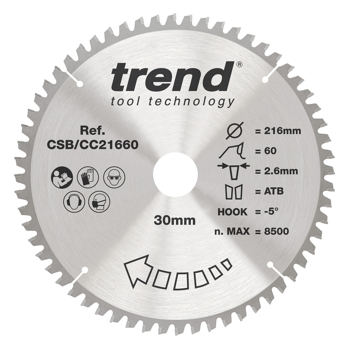 Trend 216mm x 30mm x 60T Fine Cut Off Mitre Saw Blade