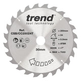 Trend 250mm x 30mm x 24T Ripping Cordless ATBR Mitre Saw Blade