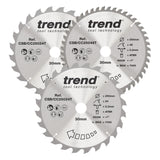 Trend 3-Piece 250mm x 30mm x 24/48T Wood Cordless ATBR Mitre Saw Blade Set