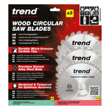 Trend 3-Piece 250mm x 30mm x 24/48T Wood Cordless ATBR Mitre Saw Blade Set