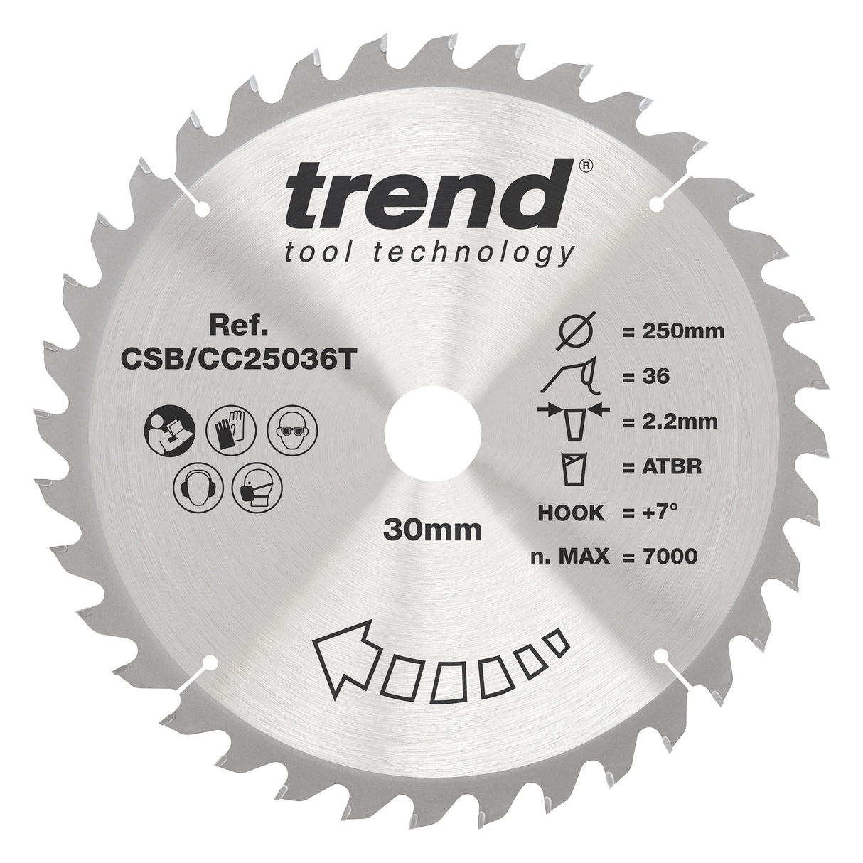 Trend 250mm x 30mm x 36T Ripping Cordless ATBR Mitre Saw Blade