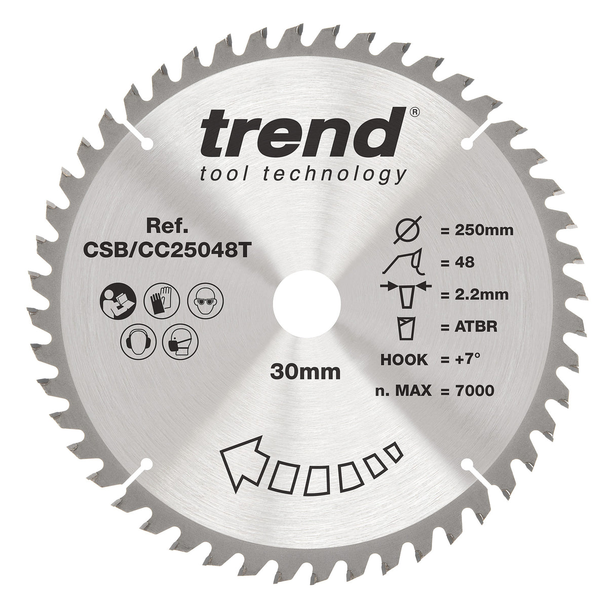 Trend 250mm x 30mm x 48T Wood Cordless ATBR Mitre Saw Blade