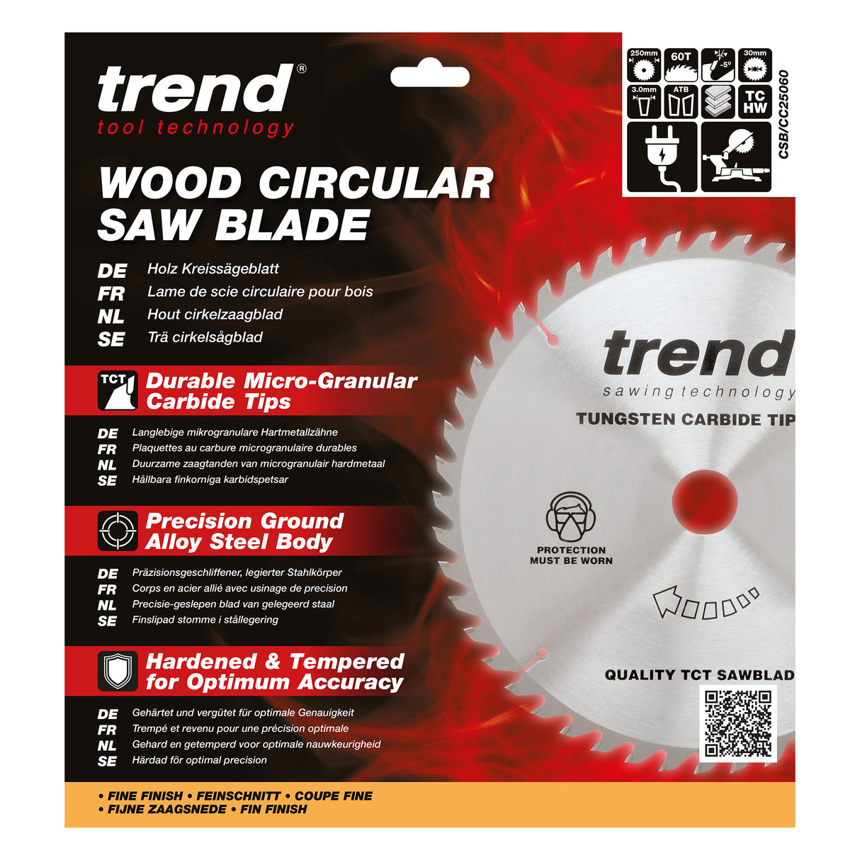 Trend 250mm x 30mm x 60T Wood Mitre Saw Blade