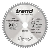 Trend 250mm x 30mm x 60T Wood Cordless ATBR Mitre Saw Blade