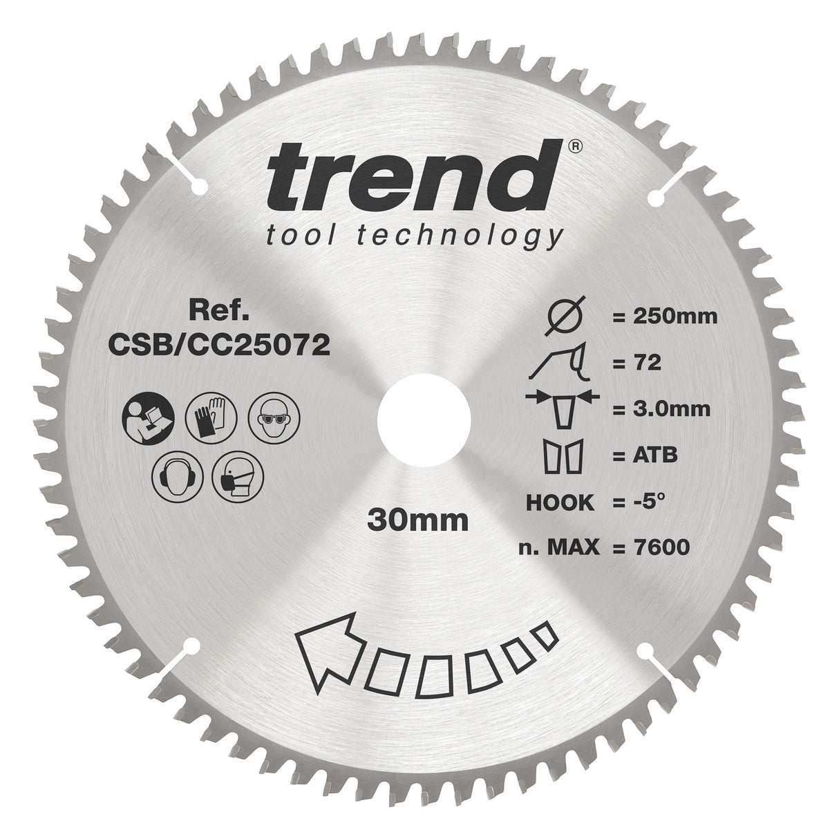 Trend 250mm x 30mm x 72T Fine Cut Off Mitre Saw Blade
