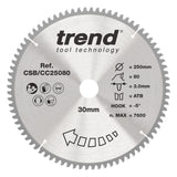 Trend 250mm x 30mm x 80T Fine Cut Off Mitre Saw Blade