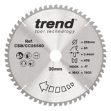 Trend 255mm x 30mm x 60T Wood Mitre Saw Blade