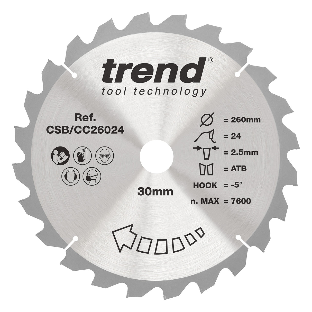 Trend 260mm x 30mm x 24T Wood Mitre Saw Blade