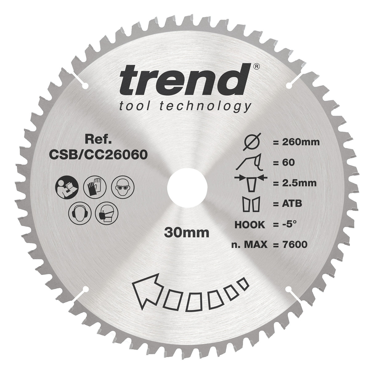 Trend 260mm x 30mm x 60T Wood Mitre Saw Blade